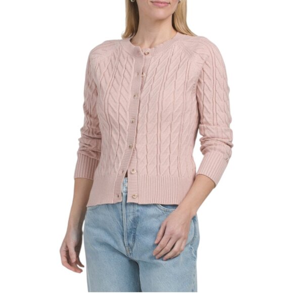 ELIE TAHARI Long Sleeve Crew Neck Button Down Cable Knit Cardigan - Picture 1 of 2